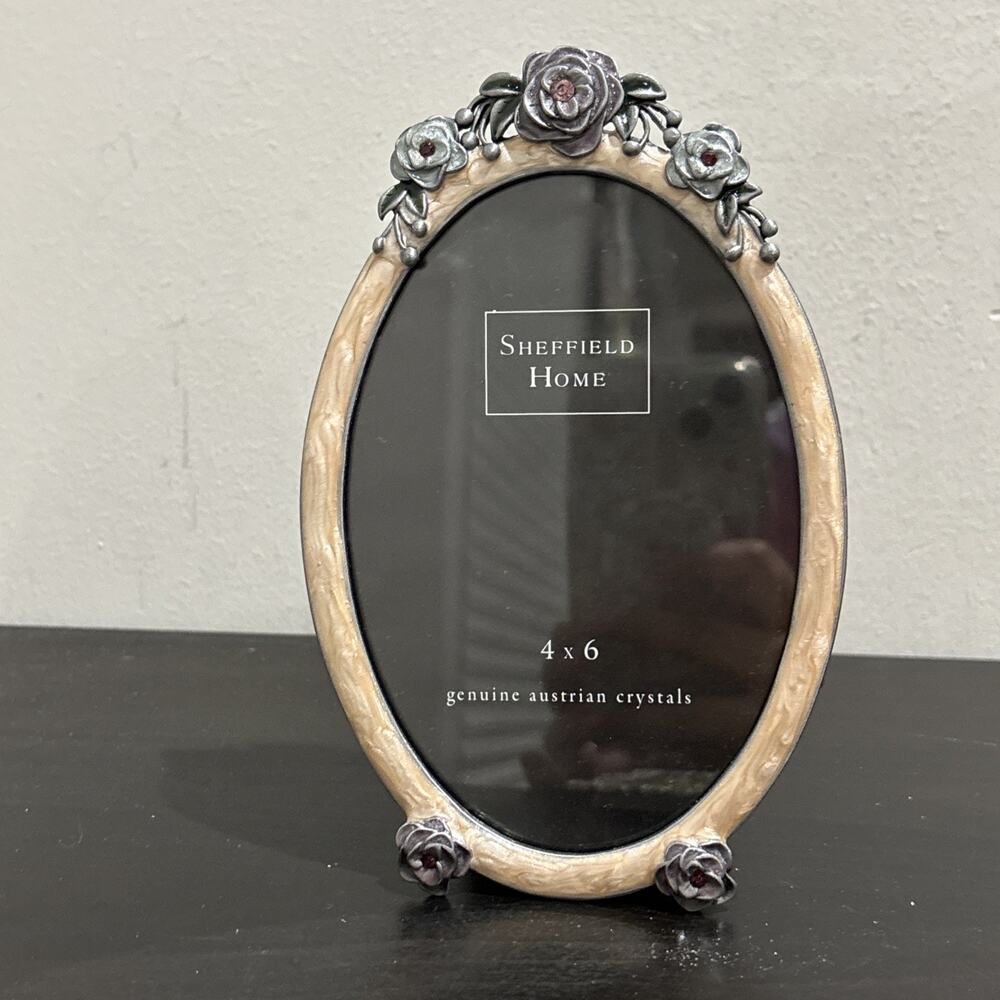 Sheffield Home Picture Frame Genuine Austrian Crystals Enamel Roses Flower 4x6